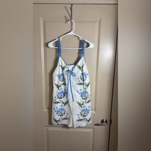 Floral Embroidered White and Blue Jumpsuit